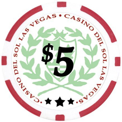 DA VINCI Professional Set of 500 11.5 Gram Casino Del Sol Poker Chips with Denominations, 2 Decks of Plastic Playing Cards, 2 Cut Cards & 3 Dealer Buttons (Silver Aluminum Frame Case)