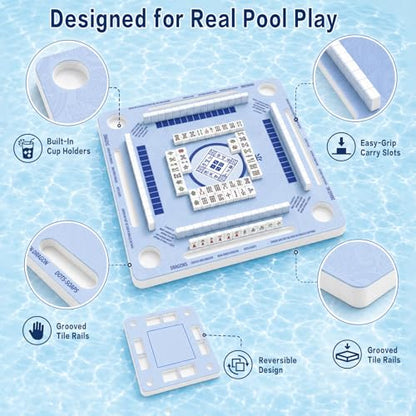 2F22E Floating Mahjong Table for Pool, Double-Sided EVA Floating Game Table for Mahjong, Cards, Dominoes & Drinks, 31.5'' Waterproof Floating Table for Pool - color: Eva-01