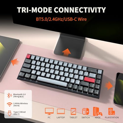 Hexgears X1 Pro Wireless Mechanica Keyboard, Tri-Mode Bluetooth/2.4G/USB-C, Hot-Swappable Tactile Switch Gaming Keyboard, Mini Compact White Backlit Keyboards with Wrist Rest - Dark - color: Dark Knight-X1 Pro, size: Tactile