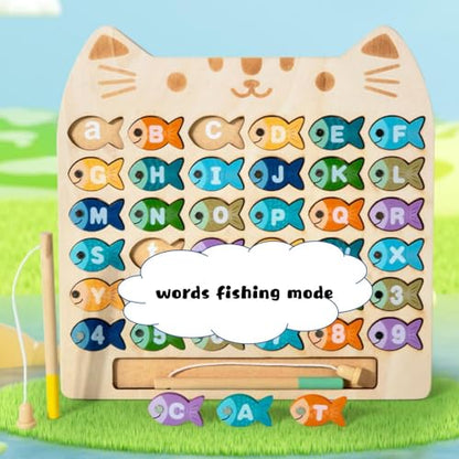 Magnetic Alphabet Numbers Fishing Game, Wooden ABC Letter Numbers Uppercase Lowercase Matching Puzzle Fine Motor Montessori Educational Toy for Preschool 3 4 5 Year Old Toddlers - style: alphabet & number fishing