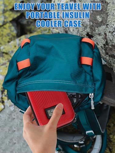 YOUSHARES Insulin Cooler Travel Case with Temperature Display, GLP-1 Diabetic Medicine Cooling Bag for Mounjaro, Refrigerated Diabetes Storage Kit with 2 TSA Approved Ice Pack - color: 00_bright Red