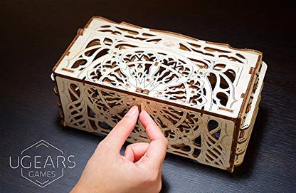 UGears 3D Puzzle for Board Games - Wooden Card Holder for 12 Sets of Playing Cards - Unique Mechanical Devices for Family Tabletop and Role-Playing Games - Wooden Construction Kits for Adults