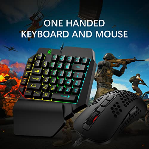 One-Handed RGB Gaming Keyboard Mouse and Mouse Pad 3 In 1 Combo 39 Keys with Wrist Rest Mini Gaming Backlit Keypad 7 Buttons 6400 DPI RGB Backlight Mouse Compatible with Computer/PC/Laptop Gamers