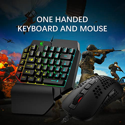 One-Handed RGB Gaming Keyboard Mouse and Mouse Pad 3 In 1 Combo 39 Keys with Wrist Rest Mini Gaming Backlit Keypad 7 Buttons 6400 DPI RGB Backlight Mouse Compatible with Computer/PC/Laptop Gamers
