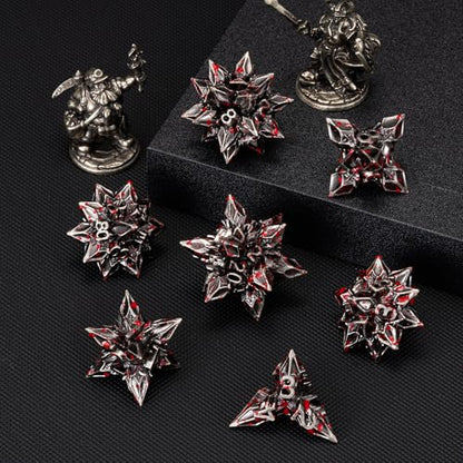 DND Dice Set Metal,Polyhedral D&D Metallic Heterotypic D and D Dice with Cracks for Dungeons and Dragons RPG TTRPG 7-Die Set with Gift (Heterotypic, Heterotypic-Antique Bloodstain) - color: Heterotypic-antique Bloodstain, style: Heterotypic
