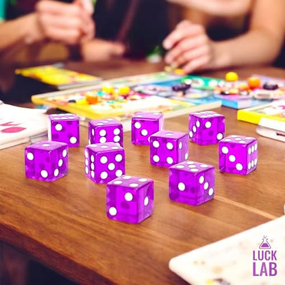 Luck Lab 10 Piece 19 mm Dice Pack - Acrylic and Translucent D6 Dice, Square w/Rounded Edge for Casino, Craps, RPG MTG DND Dice Table Games and Board Games (Purple) - color: Purple