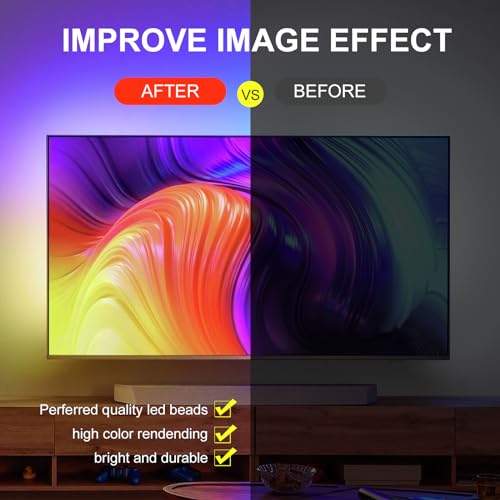 9.84ft Smart RGB LED TV Backlight Strip for 32-45 Inch TVs, Music Sync Bluetooth App & Remote Control, USB-Powered LED Lights for Bedroom, Gaming, Home Theater - size: 9.84ft