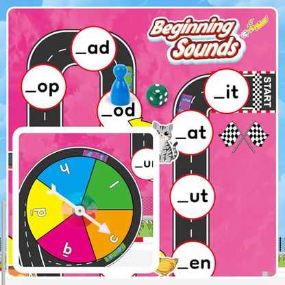 Broytain Phonics Board Games for Kids,Educational Learning CVC and CVCC Board Games for Boys and Girls,Reading and Spelling Word Games Ages 4 5 6,Classroom Travel Indoor Outdoor Family Games