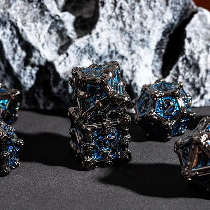 Metal Skull Dice Set with Skull Bag,7PCS Polyhedral Metal Dice Set for DND Role Playing Games(Black Nickel Blue) - color: Skull Black Nickel Blue