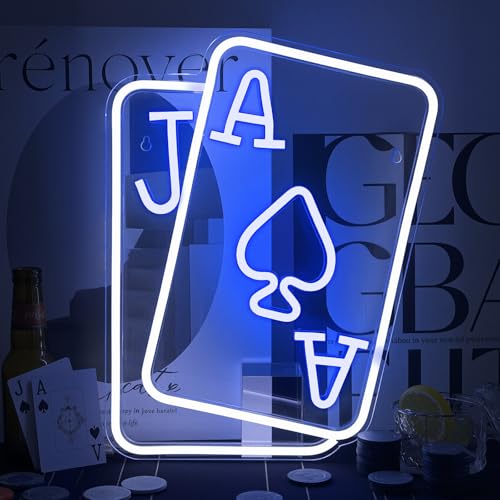 Playing Cards Neon Signs for Wall Decor Poker Teens Led Neon Light Blue White Usb Light Sign for Bedroom Casino Bar Hotel Play Room Birthday Party Decor - color: Colorful-E-poker