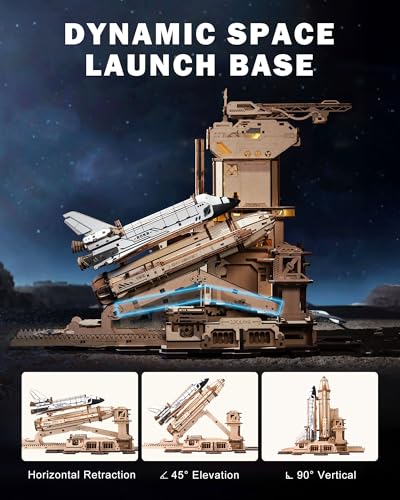 ROKR 3D Puzzles for Adults DIY Space Shuttle | Moving Building Model with Light, Airplane Wooden Puzzles, Desk Decor, Engineering Gifts for Adults Men 14+, STEM Project