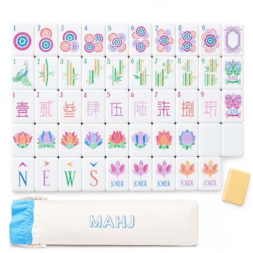 4 Layer Mahjong Tiles, 160 Pcs Premium Acrylic American Mahjong Set with Dice Bag, 13 Styles Available Clear Engraved Western Game for Adults Home Travel Parties & Social Games (01) - color: 01