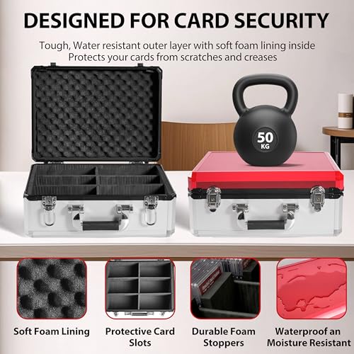 EcoVibe Trading Card Storage Box for 3" x 4" 35pt Toploaders, Hard Case with 6 Foam Stoppers, Large Capacity 600+, Fits Magnetic Holders - color: Red