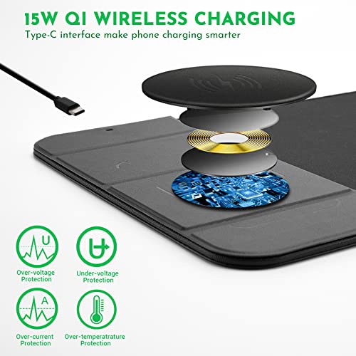 Wireless Charging Mouse Pad with Phone Holder Gaming Mousepad Desk Mat 15W Qi Fast Charging Pad Ultra-Smooth Surface Non-Slip Extended Premium Black Computer Keyboard Mat for MacBook PC Laptop - color: Wireless Charging