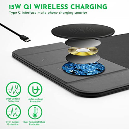 Wireless Charging Mouse Pad with Phone Holder Gaming Mousepad Desk Mat 15W Qi Fast Charging Pad Ultra-Smooth Surface Non-Slip Extended Premium Black Computer Keyboard Mat for MacBook PC Laptop - color: Wireless Charging