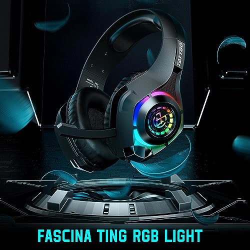 Tatybo Gaming Headset for PS4 PS5 Xbox One PC, Over-Ear Gaming Headphones with Surround Sound, Noise Canceling Mic, RGB Light