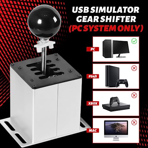 USB Simulator Shifter Compatible with Logitech G29 /G27 /G25 /G920 T300RS/GT Steering Wheel , Applicable for ATS ETS Dust WRC Sim Racing Games H Shifter with Carbon Fiber Grip - 7+R White(PC System) - size: HB-1014-7R-W