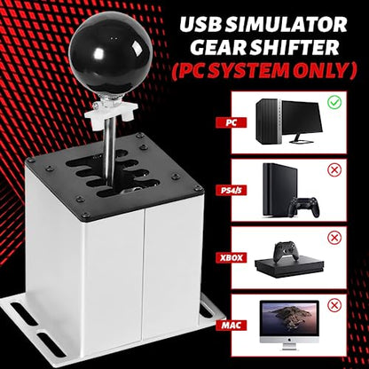 USB Simulator Shifter Compatible with Logitech G29 /G27 /G25 /G920 T300RS/GT Steering Wheel , Applicable for ATS ETS Dust WRC Sim Racing Games H Shifter with Carbon Fiber Grip - 7+R White(PC System) - size: HB-1014-7R-W