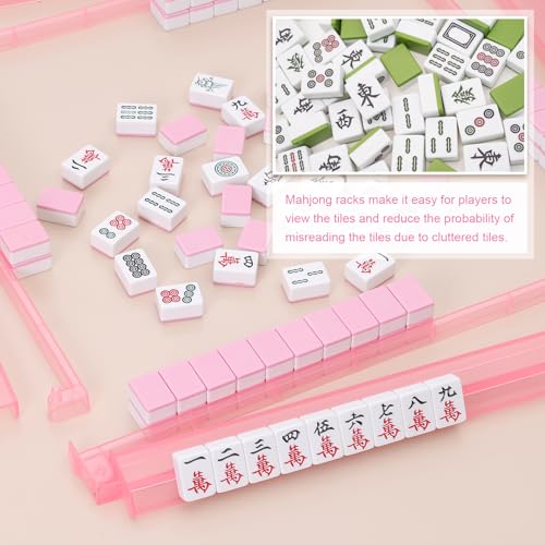 Mahjong Racks with Pushers 4PCS Set Majiang Tile Holder Acrylic Mahjong Racks Accessories and Gifts - color: Pink