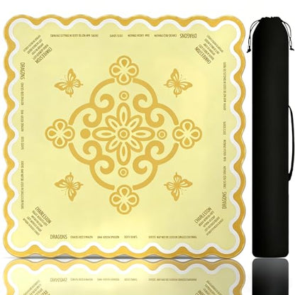 Neoprene Mahjong Mat for Table, 32 x 32 Inch Square Mahjong Table Mat with Carrying Bag, Non Slip Rubber Backing, Noise Reducing Game Mat for American Mahjong, Dominoes, Cards, Board Games (Yellow) - color: Yellow