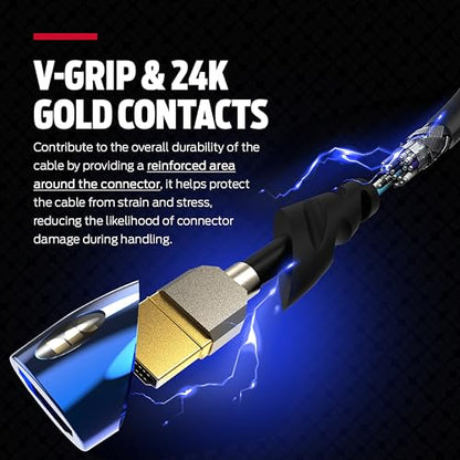 Monster 8K HDMI Cable 4 FT, Ultra High Speed 48 Gbps HDMI Cable, 60/120Hz, Dynamic HDR, eARC, 24K Gold Contacts, V-Grip, for Xbox Series X, PlayStation 5, TV, Monitor