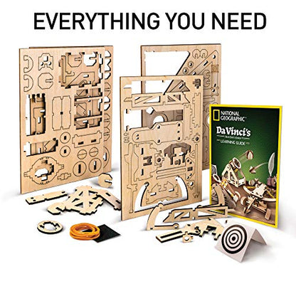National Geographic Da Vinci Catapult Wood Building STEM Kit for Kids | Build a Working Catapult, Wooden 3D Puzzle, Engineering Model, Hands-On STEM Project, Construction Toy, Birthday Gift