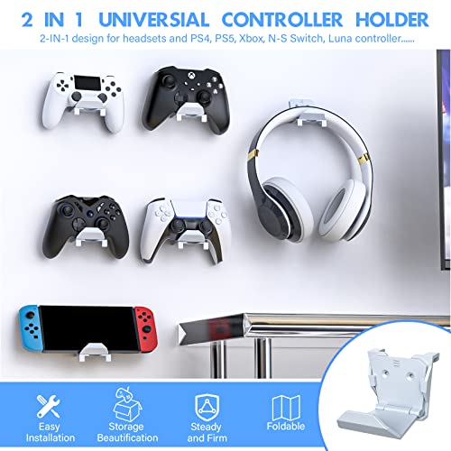 Wall Mount Holder for PS5 Pro/Slim and Switch Controllers - Strong Adhesive/Screw Headphone Stand, Headset Hanger Hook for Universal Controller and Headset - 6 Pack