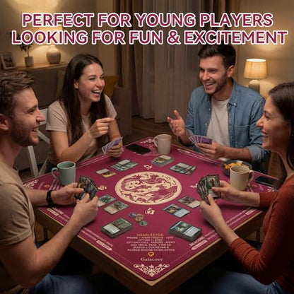 Mahjong Mat for Table, 33''x33'' Non-Slip Noise Reduction American Mahjong Mat with Printed Rules and Carrying Bag, Table Cover for Poker, Blackjack, Board Games, Dominoes and Cards - color: Dragon and Phoenix