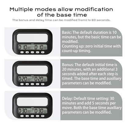VINJOE Chess Clock Digital Chess Timer Professional for Board Games,Portable Digital Chess Clock & Game Timer with Basic,Bonus,Delay and Positive Time Features Best Gifts for Christmas(Without Battery - style: Without Battery
