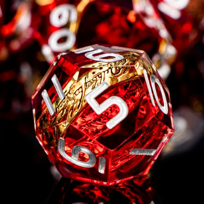 Magic Golden Ring DND Dice Set Sharp Edge Red Resin Dice with Box, for Use with D&D RPG Role Playing Games, Lord D and D Polyhedral Dice Set - color: Ring -Red-2