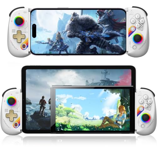 arVin Wireless Gamepad Controller for iPad/Tablet/iPhone/Android/Switch [Within 5-10"]with RGB Hall Effect Joystick/Hall Trigger/Turbo/Support Streaming on Xbox/PS4/PC Console/Cloud Gaming/CODM Mobile - color: Starry Star White, size: D8