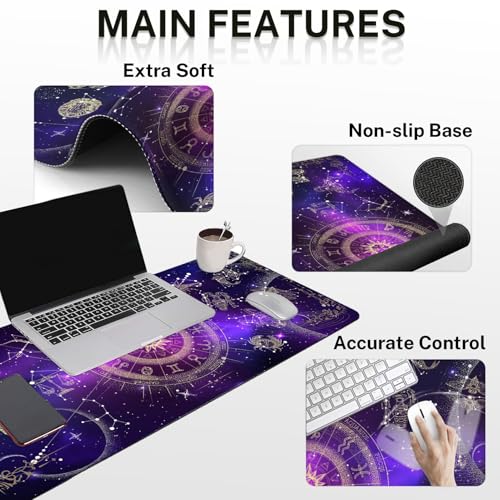 Arttown Keyboard Mouse Pad Set, 4 in 1 Desk Mat Set Galaxy Space | Astrology Sun Large Mousepad+Keyboard Wrist Rest+Mouse Wrist Rest+Coaster Ergonomic Design for Home Office Computer - color: Galaxy Constellation
