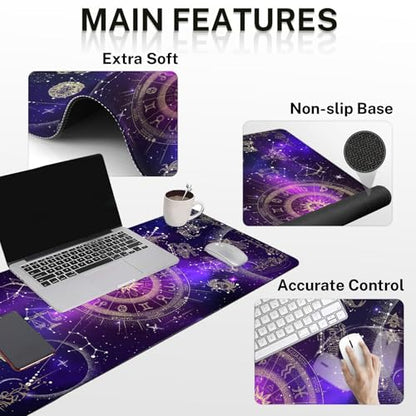 Arttown Keyboard Mouse Pad Set, 4 in 1 Desk Mat Set Galaxy Space | Astrology Sun Large Mousepad+Keyboard Wrist Rest+Mouse Wrist Rest+Coaster Ergonomic Design for Home Office Computer - color: Galaxy Constellation