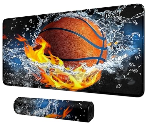 Basketball with Fire for MTG & TCG Playmat Mouse Pad,BFDHGQZC 24" x 14" Game Mat for MTG/RPG/CCG Trading Card Game Playmats Table Mat Perfect for Card Games Video Games Computer Office - color: Basketball With Fire
