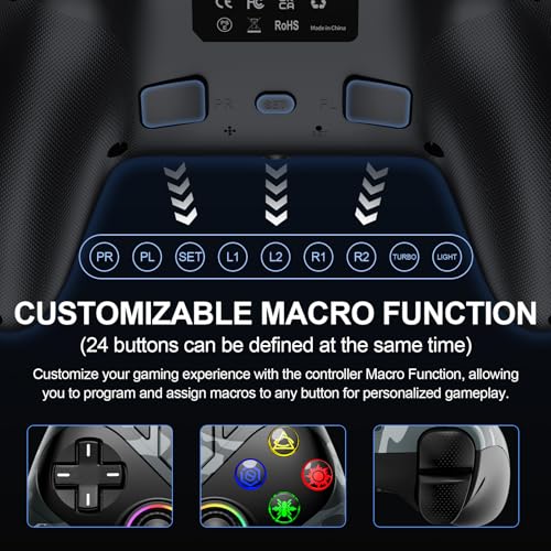 Gamrombo LED Wireless Controller for PS5, Dual Vibration, Compatible with PS5 Pro/Slim/PC, n, 3.5mm Audio Jack, 6-Axis Motion Control Gamepad with Speaker/Macro/Turbo Functio (Camo - color: Camo