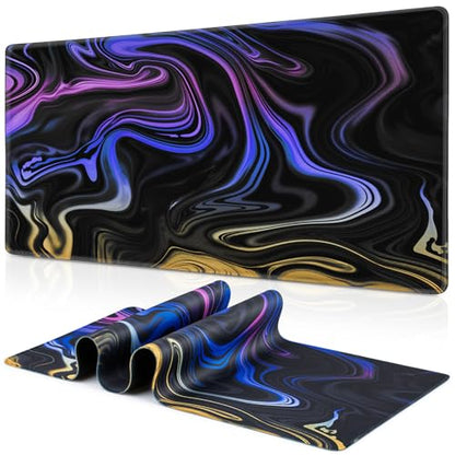 Canjoy Gaming Mouse Pad, Fluid Pattern Mouse Pad 31.5x11.8inch Large Extended Computer Mouse Mat Keyboard Full Desk Mousepad for Gaming, Office, Home - color: Blue-purple Fluid, size: 800*300mm