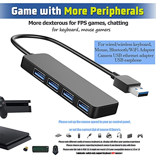 4-Port USB Hub 3.0, YaimhSound USB Splitter for Laptop, Keyboard and Mouse Adapter for Dell, Asus, HP, MacBook Air, Surface Pro, Acer, Xbox, Flash Drive, HDD, Console, Printer, Camera - size: 4 Port USB Hub