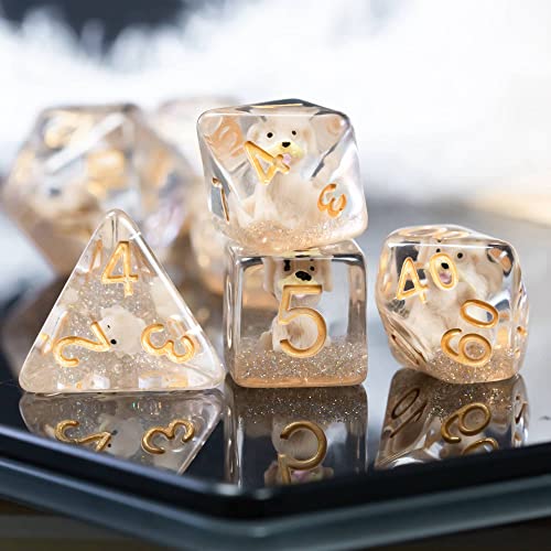 Cusdie 7-Die DND Dice, Polyhedral Dice Set Filled with Animal, for Role Playing Game D&D Dice (Gray Dog) - color: Dog Grey.