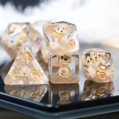 Cusdie 7-Die DND Dice, Polyhedral Dice Set Filled with Animal, for Role Playing Game D&D Dice (Gray Dog) - color: Dog Grey.