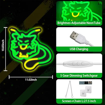 Alien Cat Neon Sign, Green & Yellow LED Light, 12x12 Inch, USB Powered, Dimmable, for Bedroom, Game Room, Party & Gifts - color: S-WXM