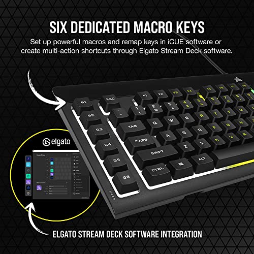 Corsair K55 PRO LITE RGB Wired Membrane Gaming Keyboard (5-Zone Dynamic RGB Backlighting, Six Macro Keys with Stream Deck Integration, IP42 Dust and Spill Resistant, Dedicated Media Keys) Black - style: K55 PRO LITE RGB Frustration Free Packaging