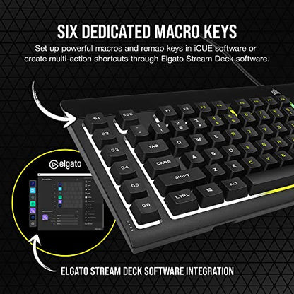 Corsair K55 PRO LITE RGB Wired Membrane Gaming Keyboard (5-Zone Dynamic RGB Backlighting, Six Macro Keys with Stream Deck Integration, IP42 Dust and Spill Resistant, Dedicated Media Keys) Black - style: K55 PRO LITE RGB Frustration Free Packaging