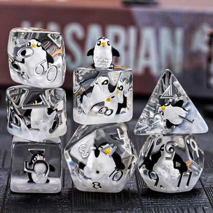 Penguin DND Resin Dice Set, Polyhedral D&D Dice Penguin Dice D and D for Dungeons and Dragons MTG RPG Board Games for 15 Years and Up - color: Penguin