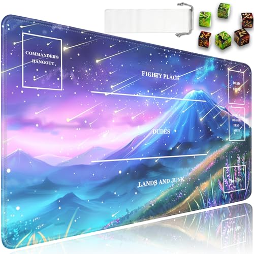 JVGFYNKL for MTG Playmat, 24 x 14 in for TCG Playmat with Zones,Trading Card Game Playmats with Storage Bag and 6 Dice, for MTG Table Mat Card Accessories, Meteorite and Starry Night - color: JV-Playmat-5K-4-F160