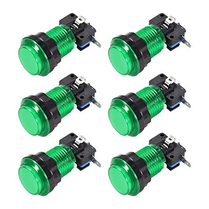 uxcell Game Push Button 33.5mm Round 12V LED Illuminated Push Button Switch with Micro Switch for Arcade Video Games Green 6pcs - color: Green