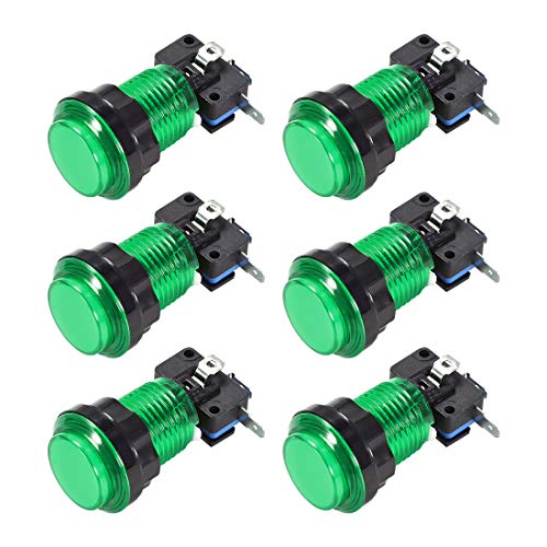 uxcell Game Push Button 33.5mm Round 12V LED Illuminated Push Button Switch with Micro Switch for Arcade Video Games Green 6pcs - color: Green
