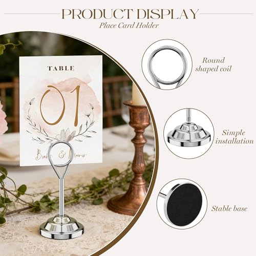 Urban Deco 16 Pieces Table Card Holder Place Card Holders 4 inches Steel Card Holders for Photos, Food Signs, Memo Notes, Weddings, Restaurants, Birthdays (Silver Round) - color: Silver Round