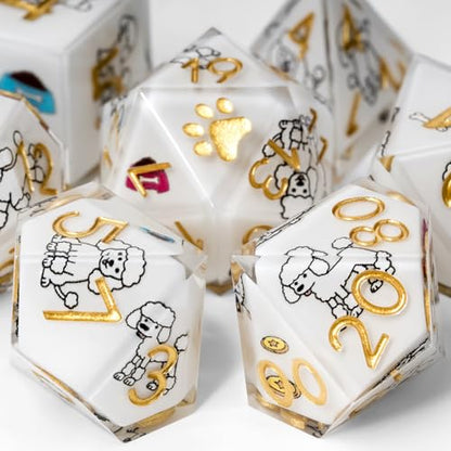 DND Dice 7PCS Cute Dog Style Resin Dice Set for Dungeons and Dragon RPG Tabletop Game Role Playing Dice,Polyhedral Dice with Gorgeous Case for DND Lovers Women Man Girlfriend(Poodle) - color: White, style: Poodle