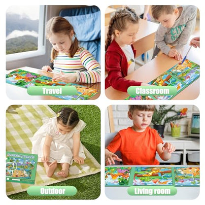 Magnetic Puzzles for Toddlers 3-5 Dinosaur Puzzle Travel Toys for Kids | Jigsaw Puzzles for Kids 75-Pieces Travel Toys Dinosaur Puzzles Ages 4-6 Road Car Trip & Airplane Activities - style: Dinosaur
