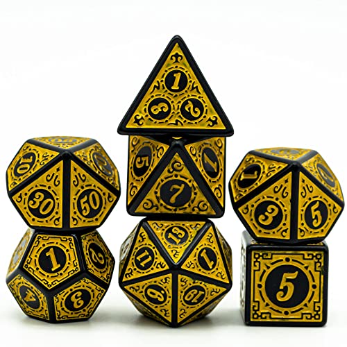 Dice Set D&D-DND Polyhedral Dice (7 Pcs) with Gift Dice Bag for Dungeons and Dragons Role Playing Dice Games RPGs (Dice-Yellow with Black Edge) - color: Dice- Yellow With Black Edge